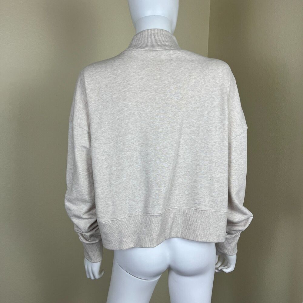 MONKI Women Size S Oatmeal Cotton Mock Neck Boxy Sweatshirt Minimalist Casual - Picture 3 of 13